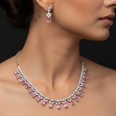 Silver Pink Stone Necklace Set