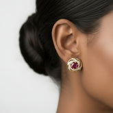 Gold Ruby Halo Stud Earrings