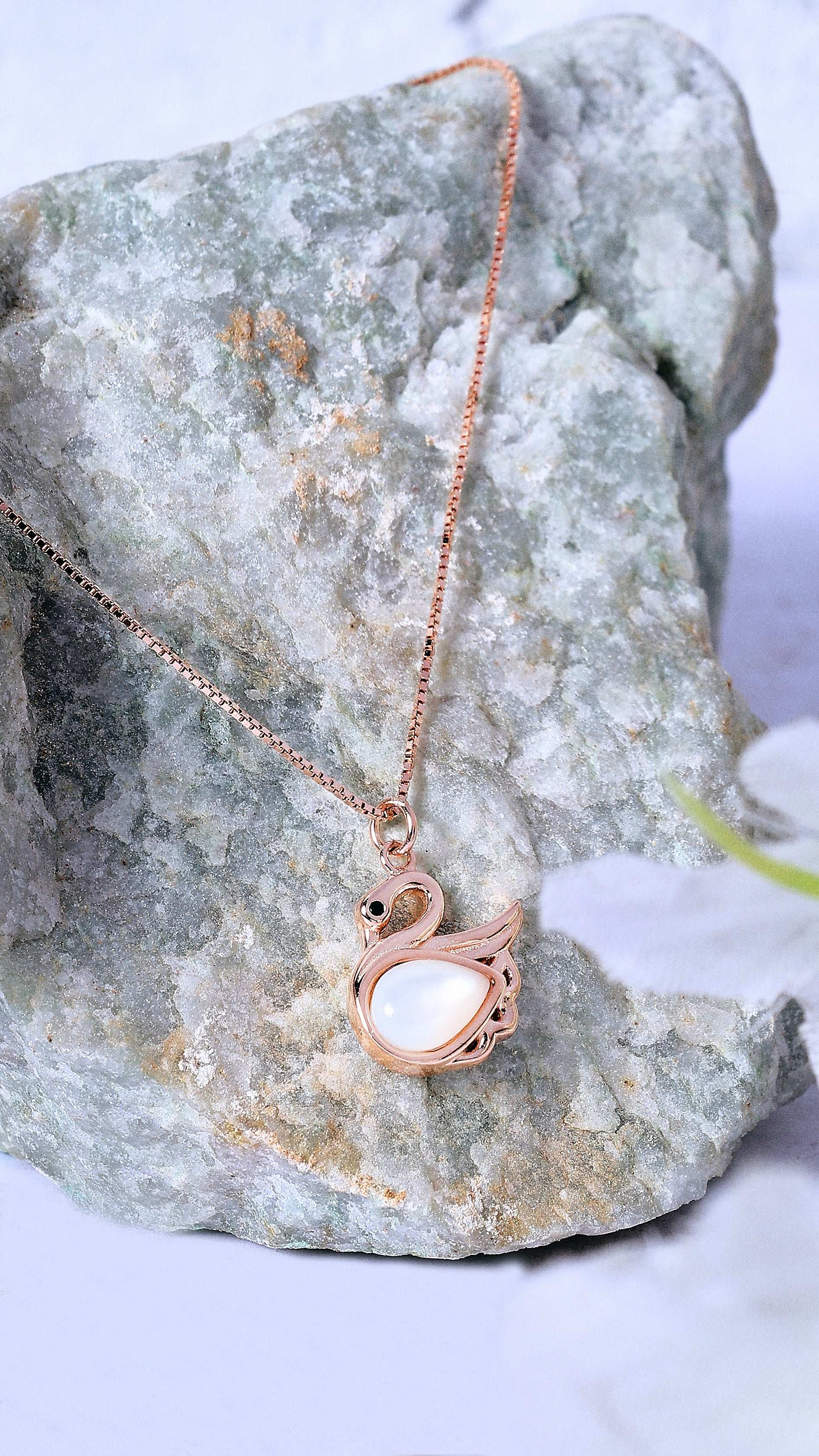 Swan’s Grace Rose Gold Silver Necklace with Link Chain  Made Using Premium 925 Sterling Silver