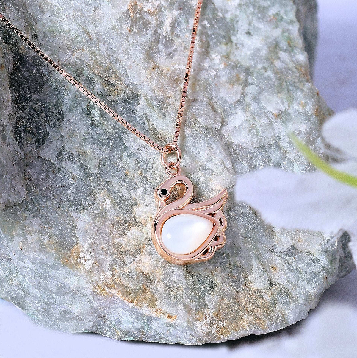 Swan’s Grace Rose Gold Silver Necklace with Link Chain  Made Using Premium 925 Sterling Silver