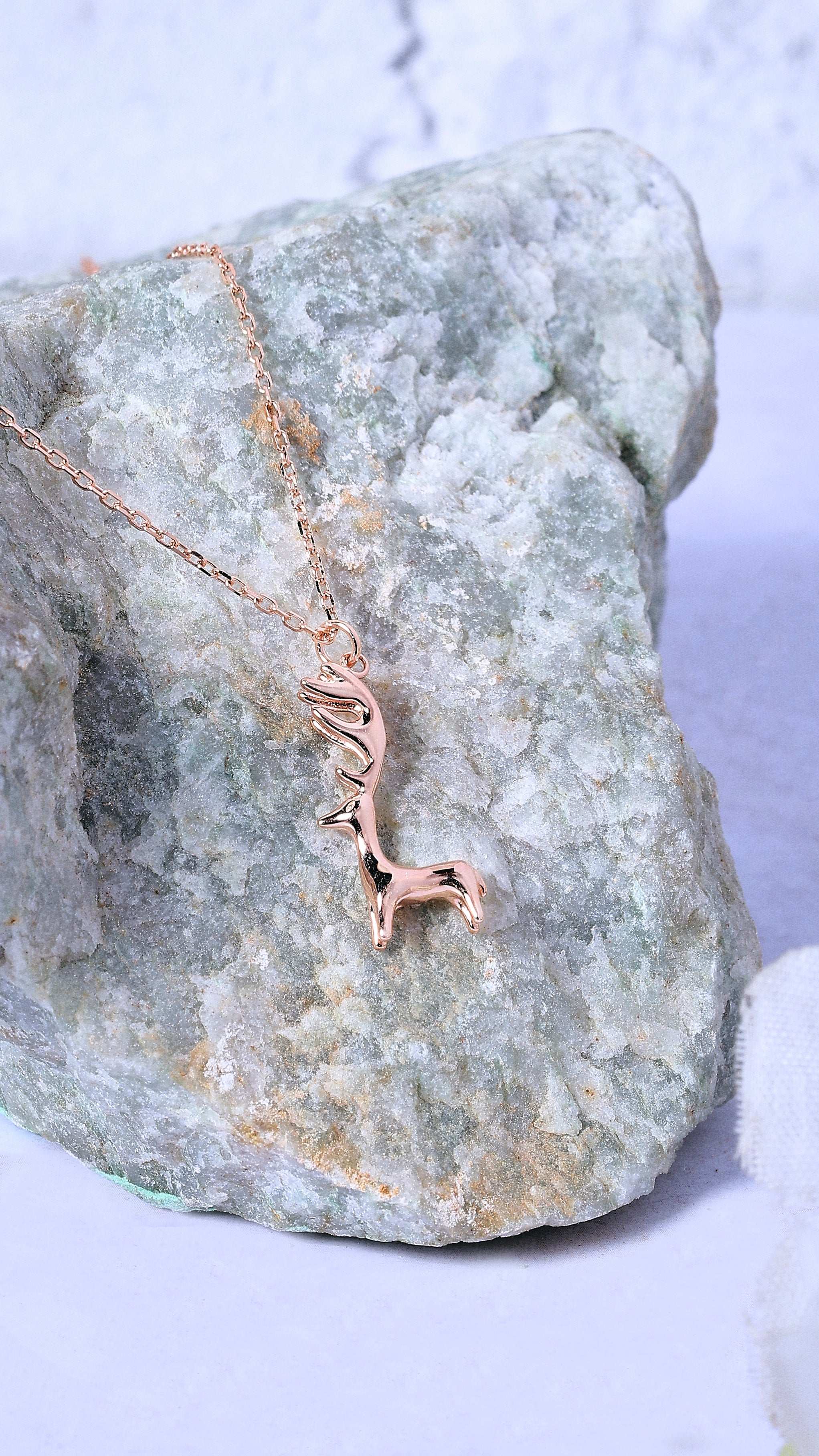 Reindeer’s Rose Gold Silver Necklace with Link Chain  Made Using Premium 925 Sterling Silver