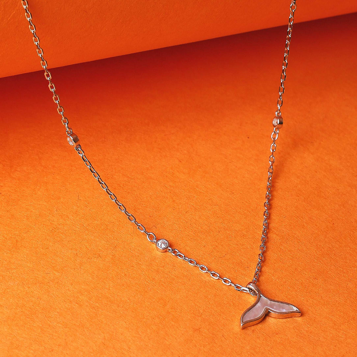 Silver Dolphin’s Tail Necklace with Link Chain  Made Using Premium 925 Sterling Silver