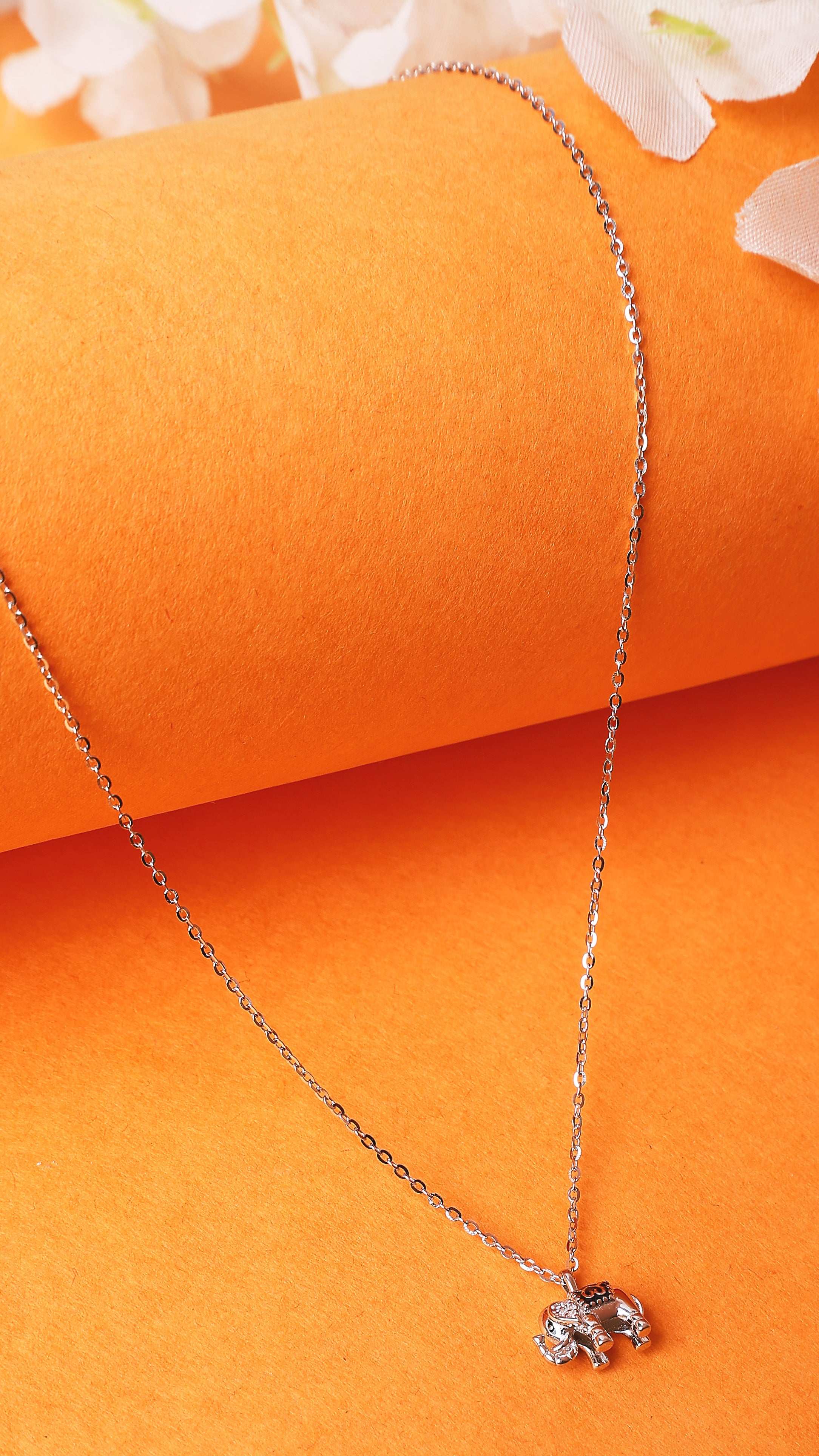 Silver Baby Elephant Necklace with Link Chain   Made Using Premium 925 Sterling Silver