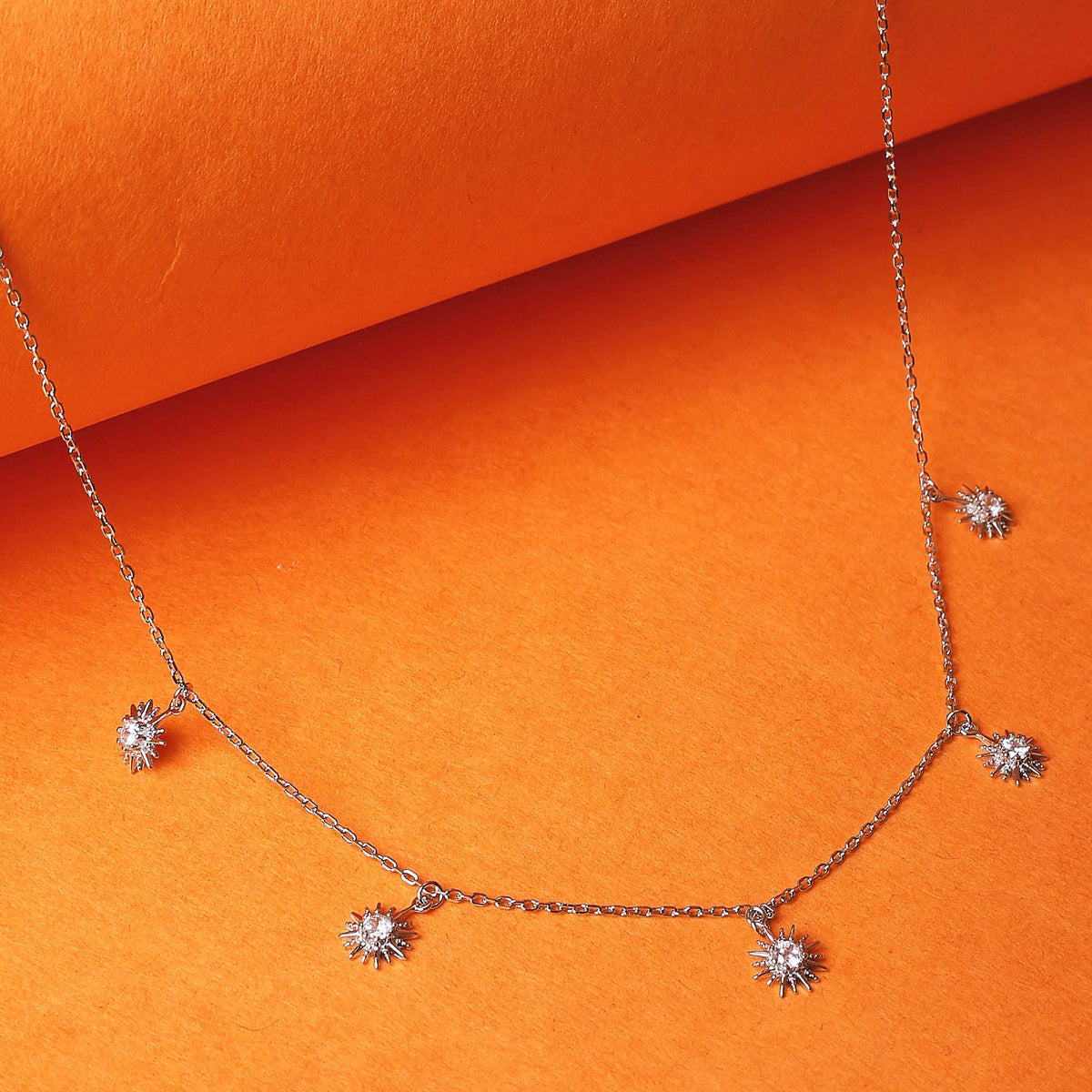 Silver Sun Line Necklace with Link Chain   Made Using Premium 925 sterling silver