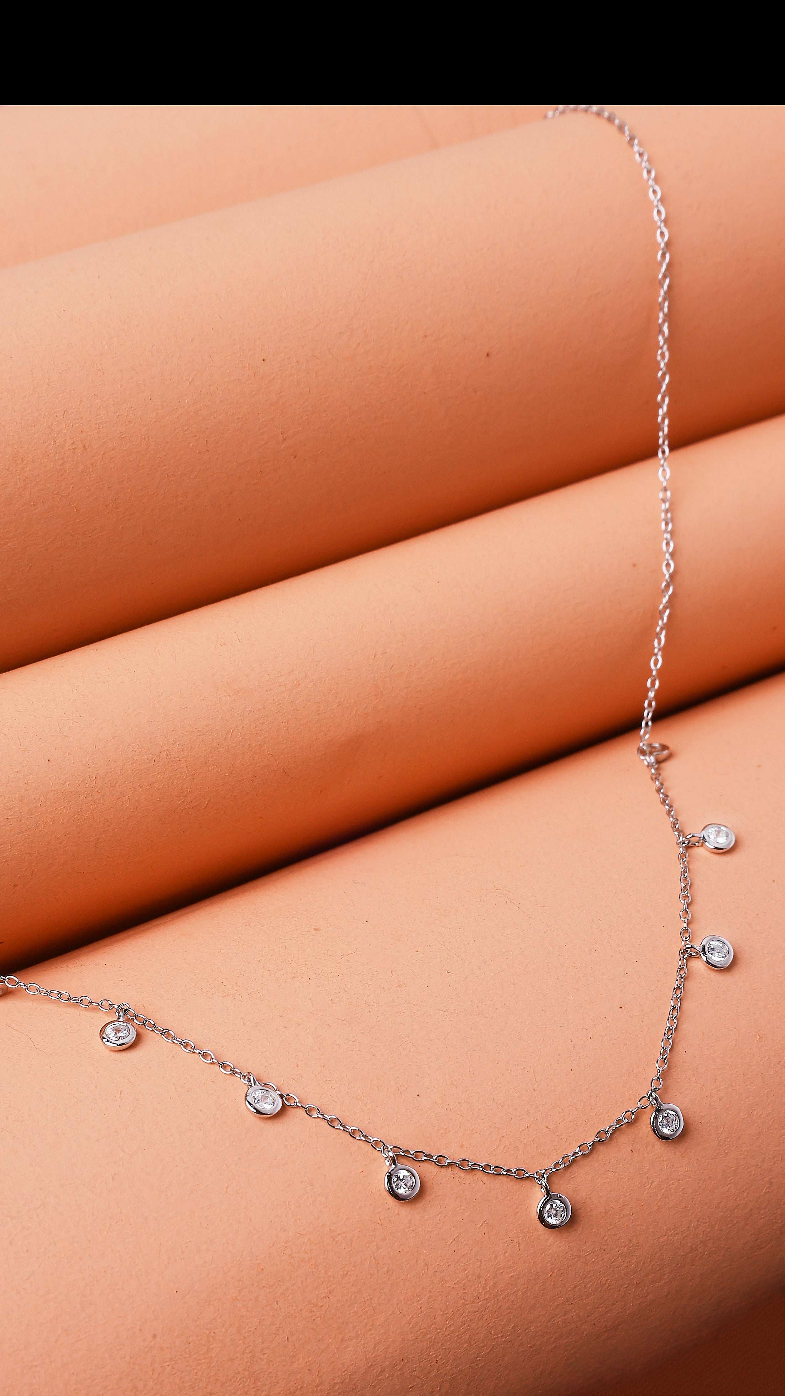 Silver charm zirconia necklace with link chain  Made Using Premium 925 Sterling Silver