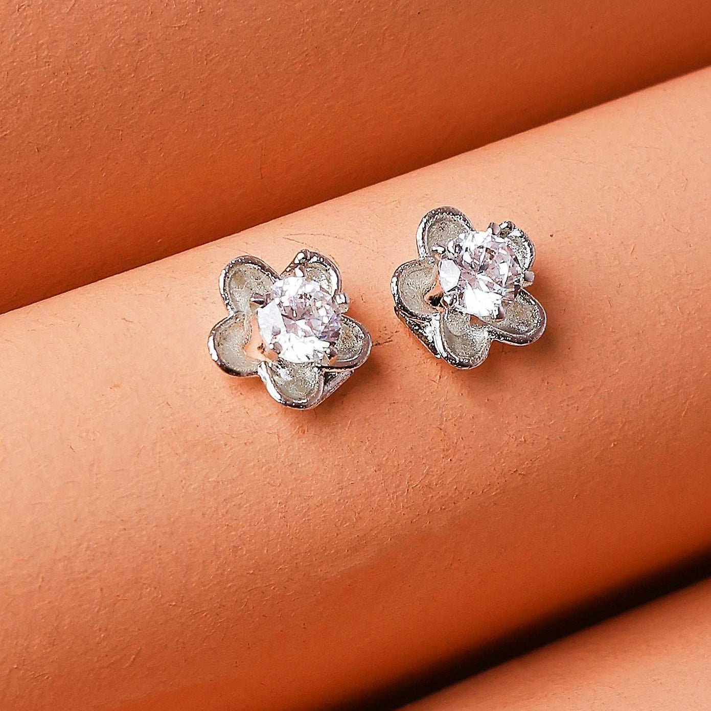 Luminous Silver Flower Studs  Made Using Premium 925 Sterling Silver