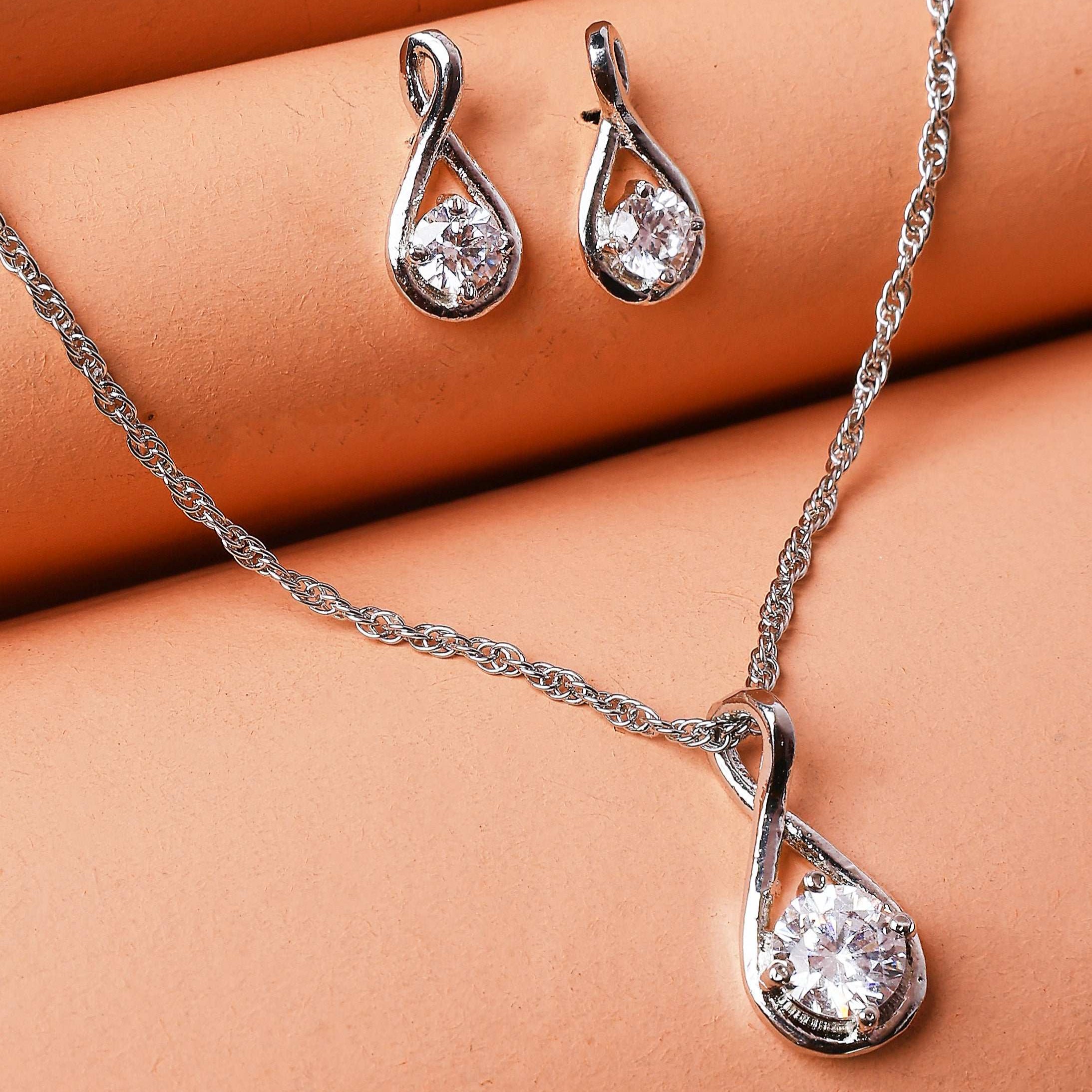 Teardrop Zirconia Silver Necklace Jewelry Set  Made Using Premium 925 Sterling Silver