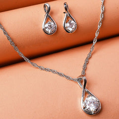 Teardrop Zirconia Silver Necklace Jewelry Set  Made Using Premium 925 Sterling Silver