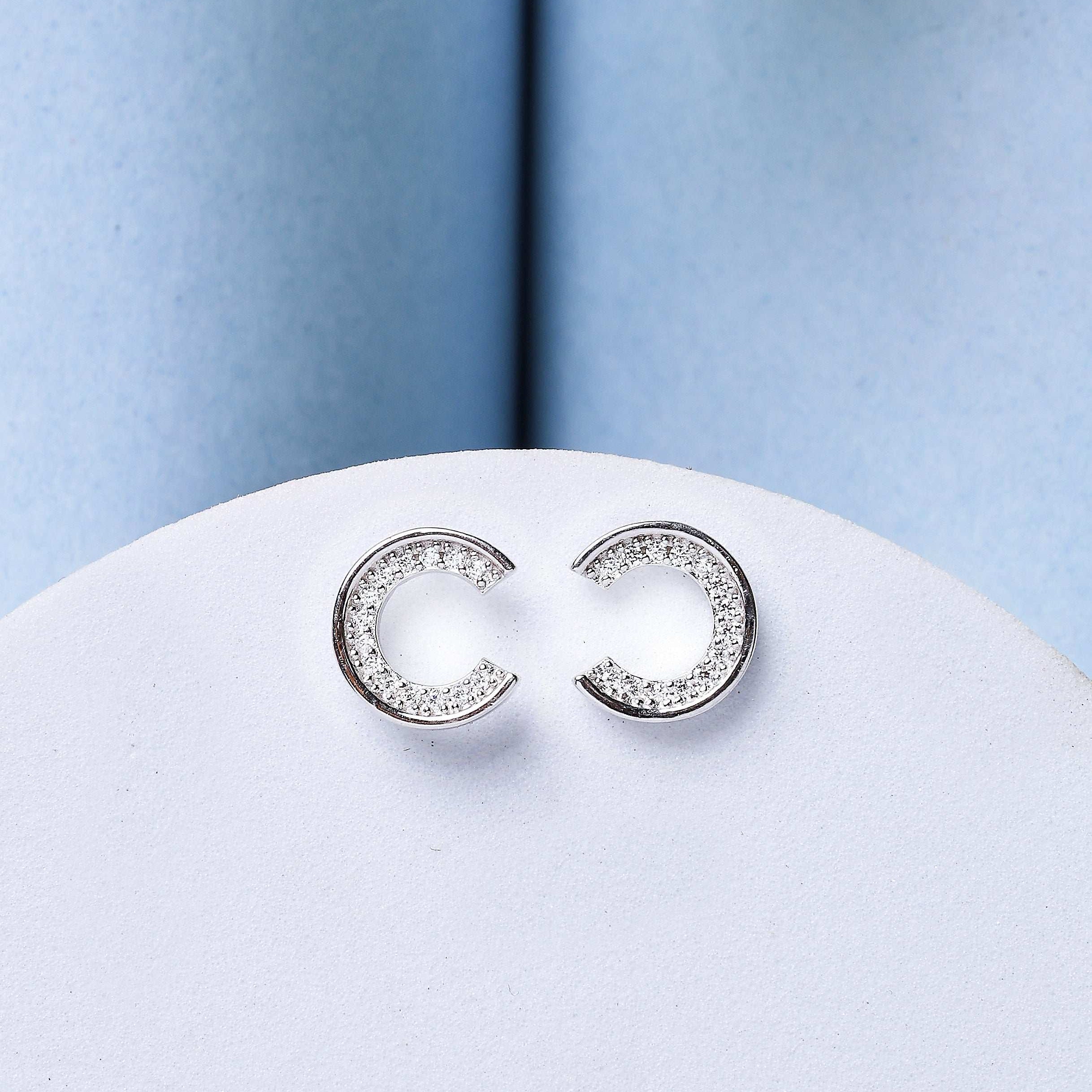 Silver Arc Zirconia Studs   Made Using Premium 925 Sterling Silver