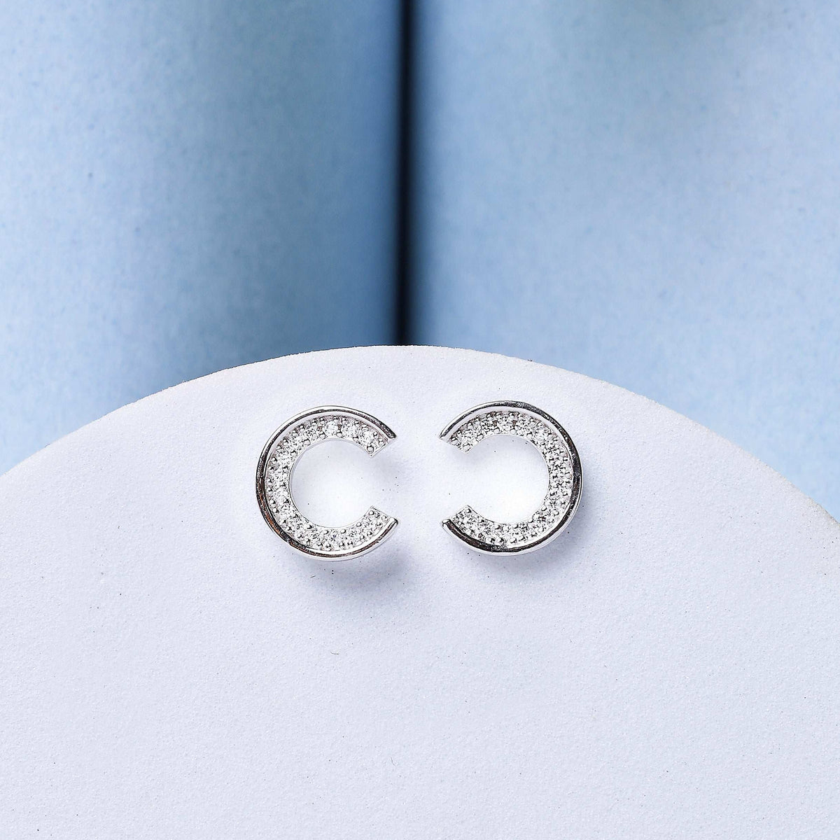 Silver Arc Zirconia Studs   Made Using Premium 925 Sterling Silver