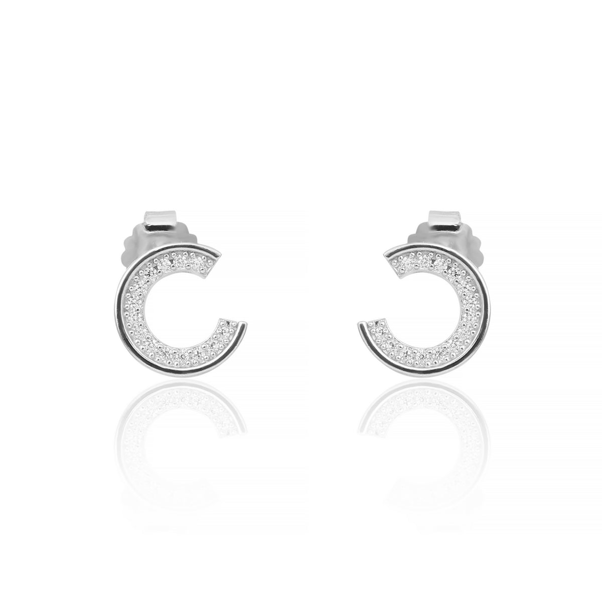 Silver Arc Zirconia Studs   Made Using Premium 925 Sterling Silver