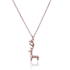 Reindeer’s Rose Gold Silver Necklace with Link Chain  Made Using Premium 925 Sterling Silver