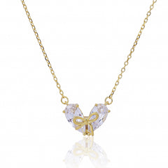 Lover’s Knot Silvery Gold Necklace with Link Chain  Made Using Premium 925 Sterling Silver