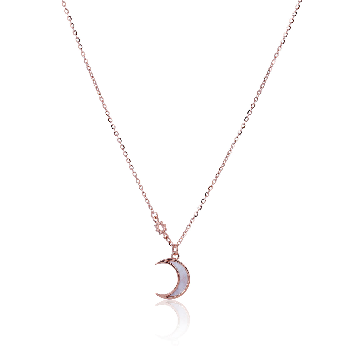 Half Moon Rose Gold Silver Necklace with Link Chain Made with Premium 925 Sterling Silver