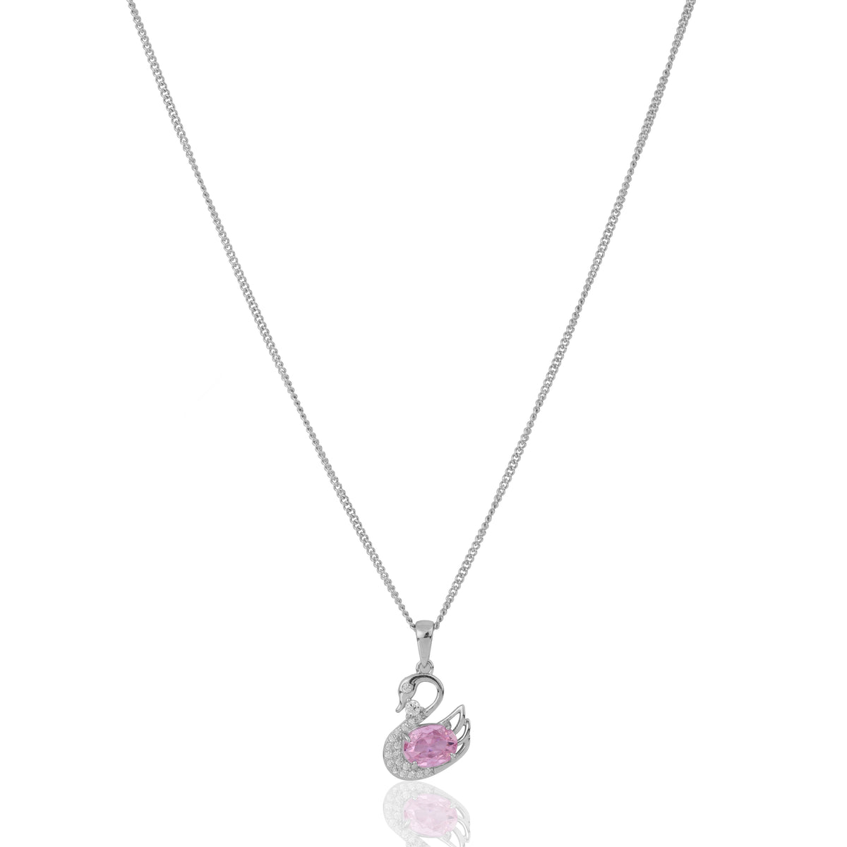Pink Zirconia Swan Silver Necklace   Made Using Premium 925 Sterling Silver