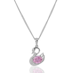 Pink Zirconia Swan Silver Necklace   Made Using Premium 925 Sterling Silver