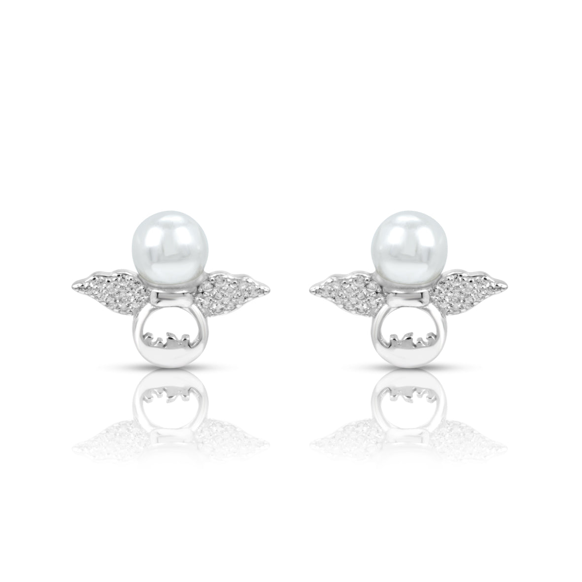 Wings Of Pearl Silver Studs Earrings