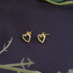 Golden Heart Zirconia Studs With 18k Gold plated