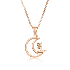 Moon Owl Rose Gold Pendant with Linked Chain