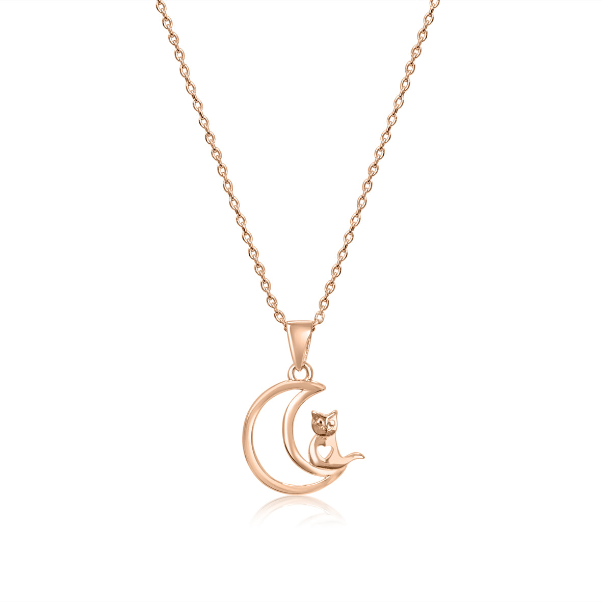 Moon Owl Rose Gold Pendant with Linked Chain