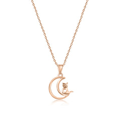 Moon Owl Rose Gold Pendant with Linked Chain