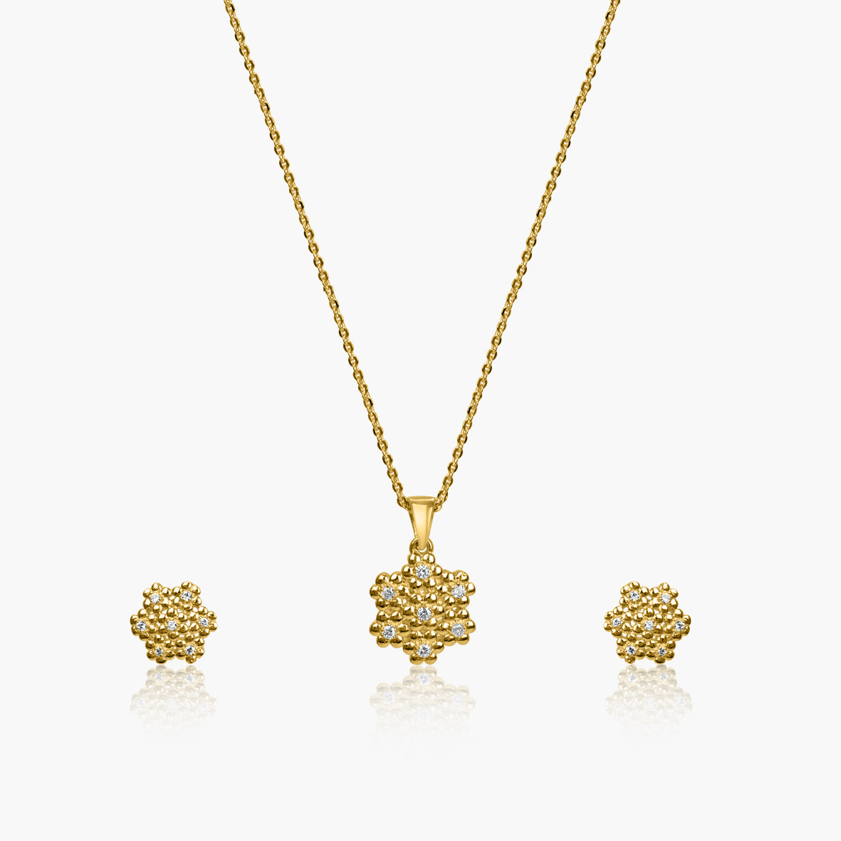Golden Blossom Pendant with Earrings