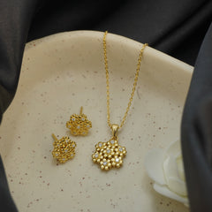 Golden Blossom Pendant with Earrings