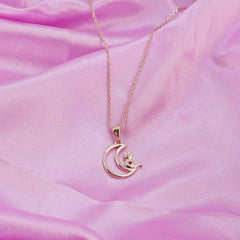 Moon Owl Rose Gold Pendant with Linked Chain