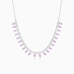 Silver Pink Stone Necklace Set