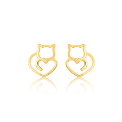 Minimalist Gold Cat Face Stud Earrings