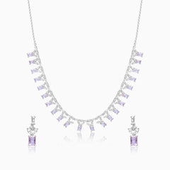 Silver Pink Stone Necklace Set