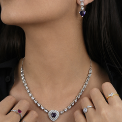 Blue Love Heart Necklace Set