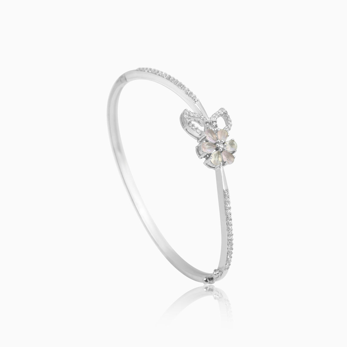 Blush Petal Silver Floral Bracelet