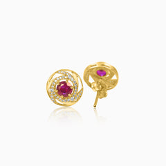 Gold Ruby Halo Stud Earrings