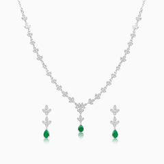 Emerald Silver Vine Necklace Set