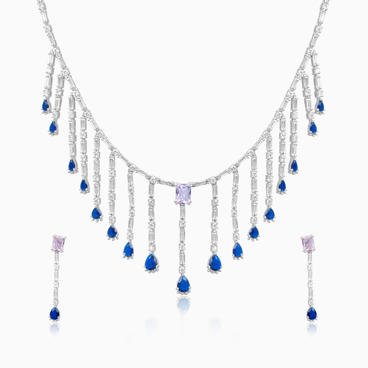 Midnight Blush Silver Necklace Set