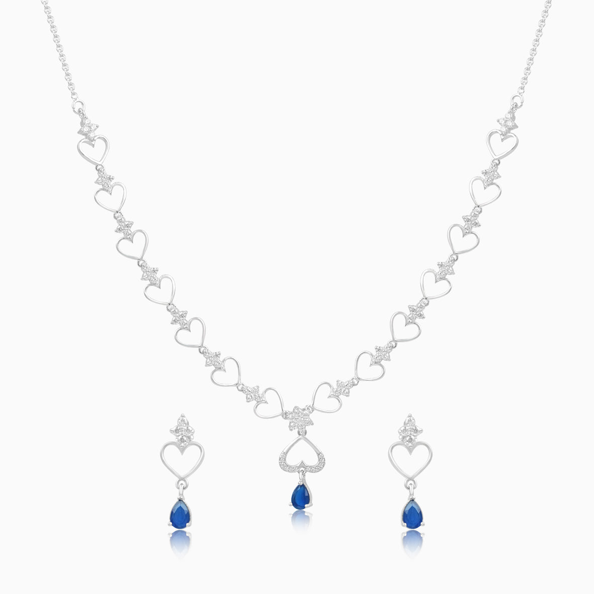 Linked Silver Hearts Drop Necklace Set