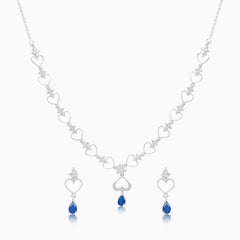 Linked Silver Hearts Drop Necklace Set